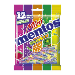 Pack of Mini Mentos Rainbow candy with colorful design on a white background