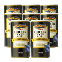 Mitani Classic Chicken Salt – Pack of 8 x 200g jars arranged in front view with bold black and yellow packaging.