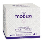 Box of Modess disposable face towels on a white background