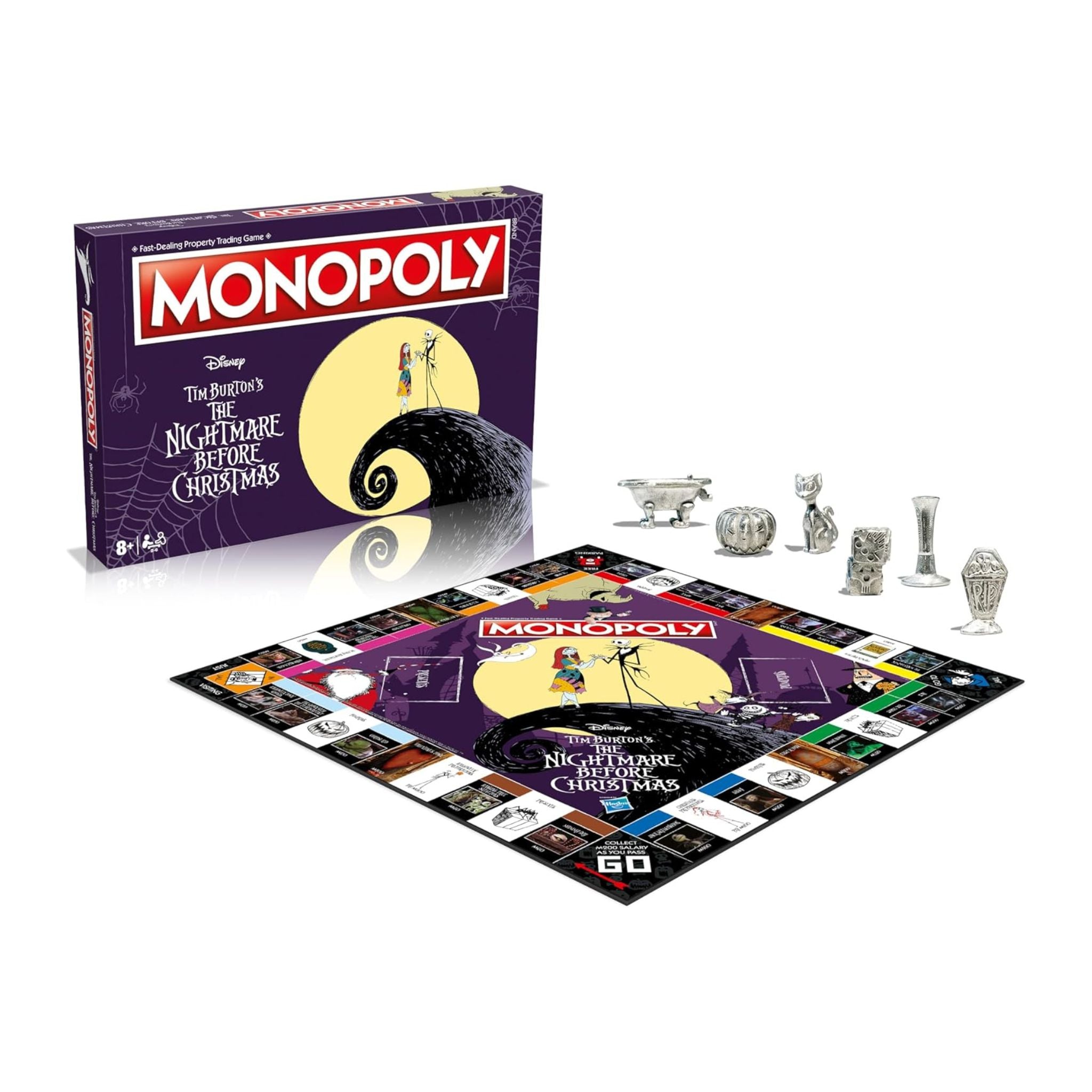 Monopoly game set with board and pieces on a white background