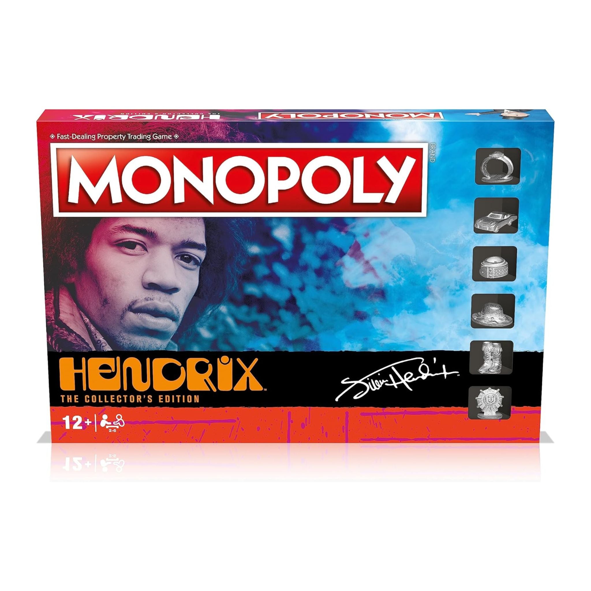 Monopoly box featuring a portrait with 'Hendrix' branding on a white background