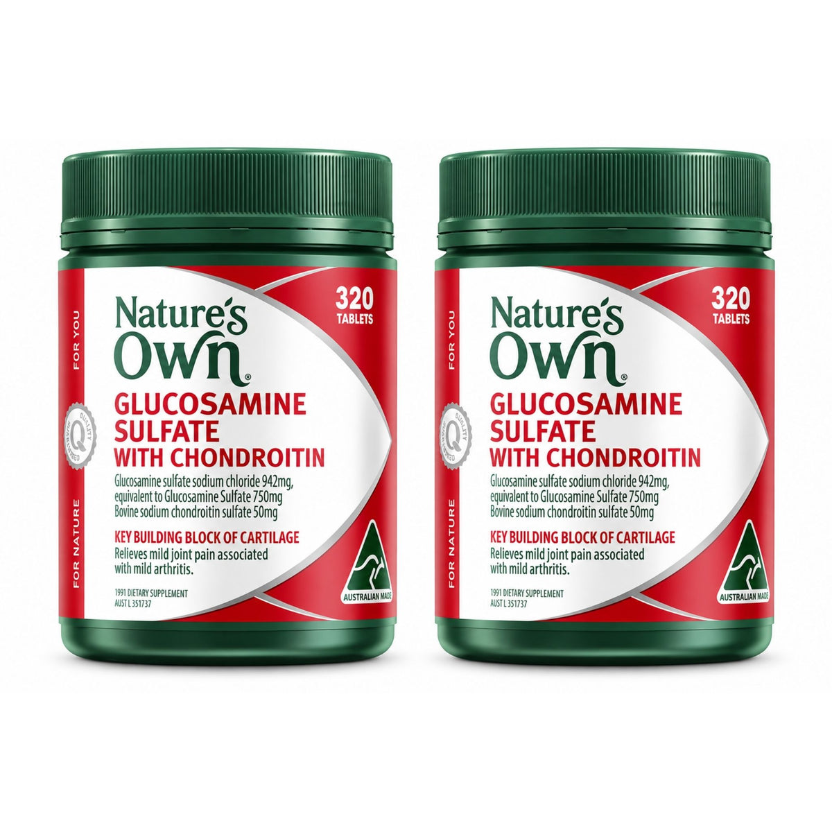 Twin pack of Nature's Own Glucosamine Sulfate with Chondroitin 320 Tablets bottles