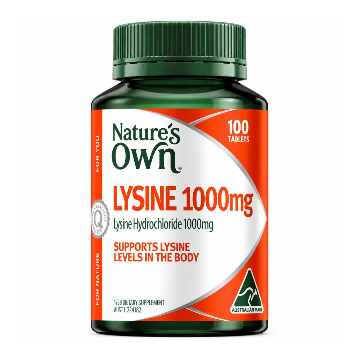 Front bottle of Nature's Own Lysine 1000 mg 100 Tablets