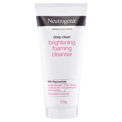 Front of Neutrogena Deep Clean Brightening Foaming Cleanser 175g tube with product name and Niacinamide label