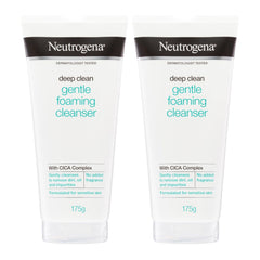 Two Neutrogena deep clean gentle foaming cleanser bottles on a white background