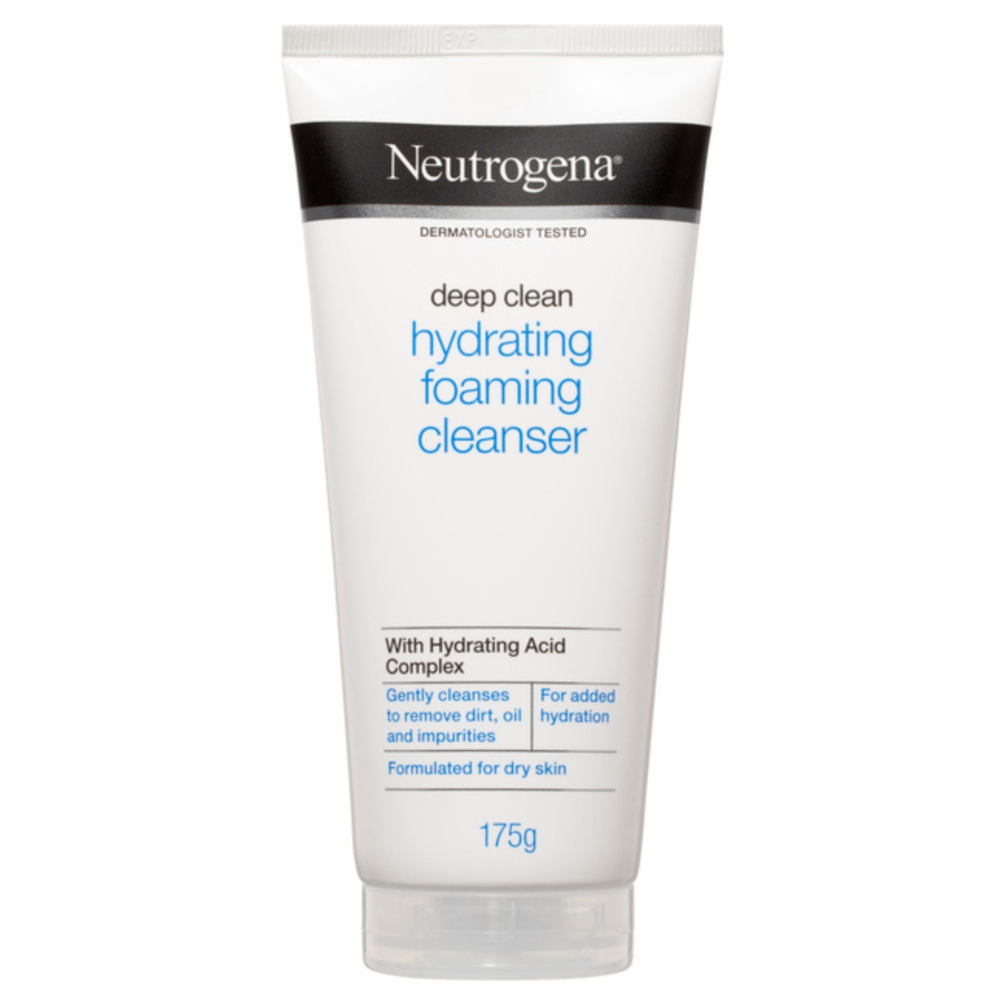 Front of Neutrogena Deep Clean Hydrating Foaming Cleanser tube 175g showing product label and branding