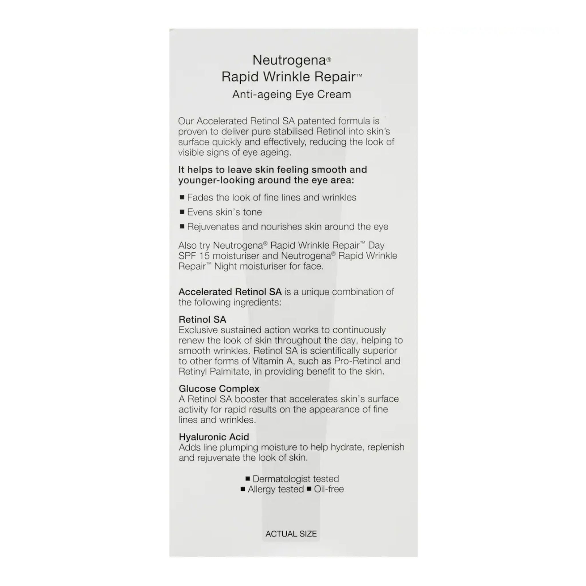 Back view showing product details of Neutrogena Rapid Wrinkle Repair Retinol Eye Cream