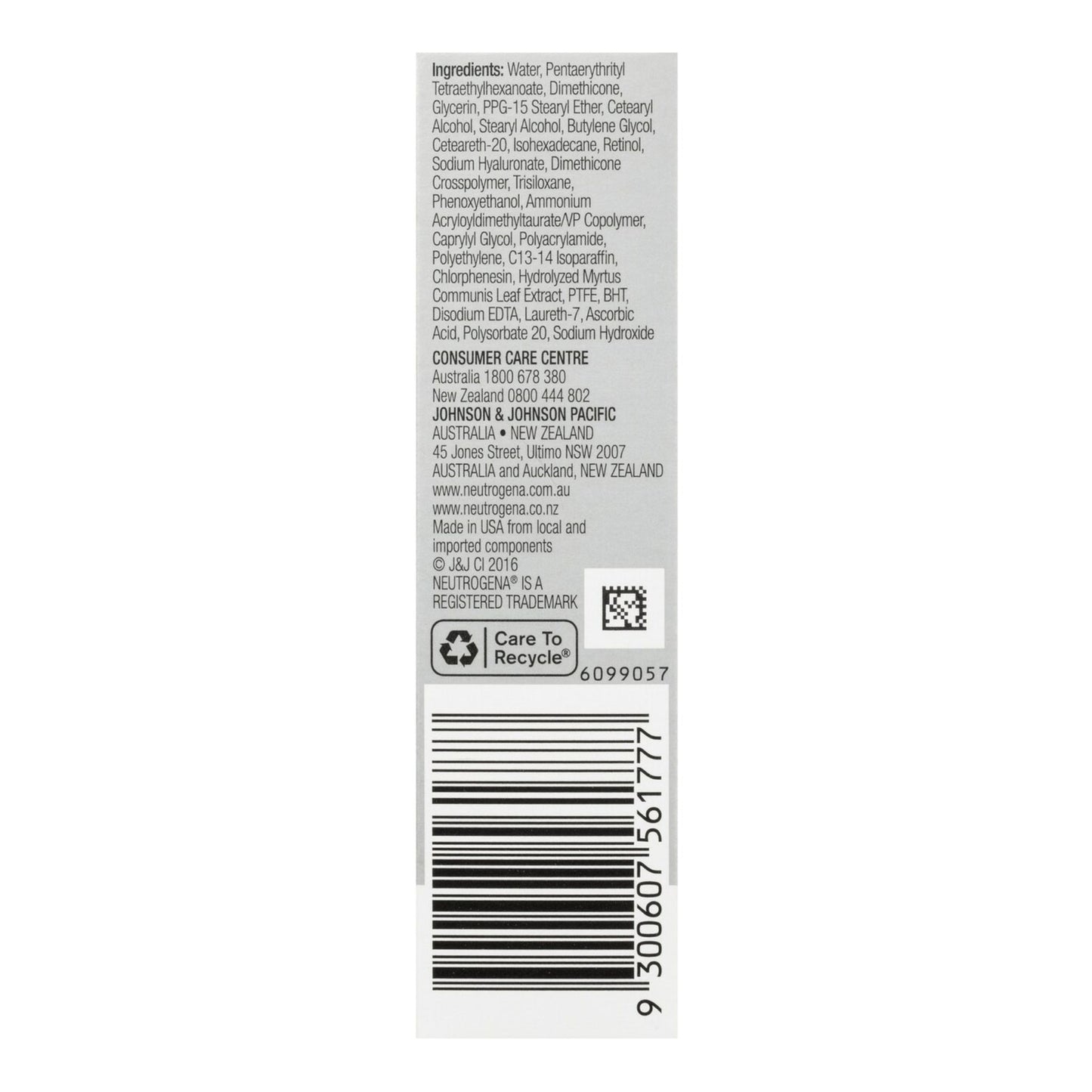 Side angle of Neutrogena Rapid Wrinkle Repair Retinol Eye Cream packaging