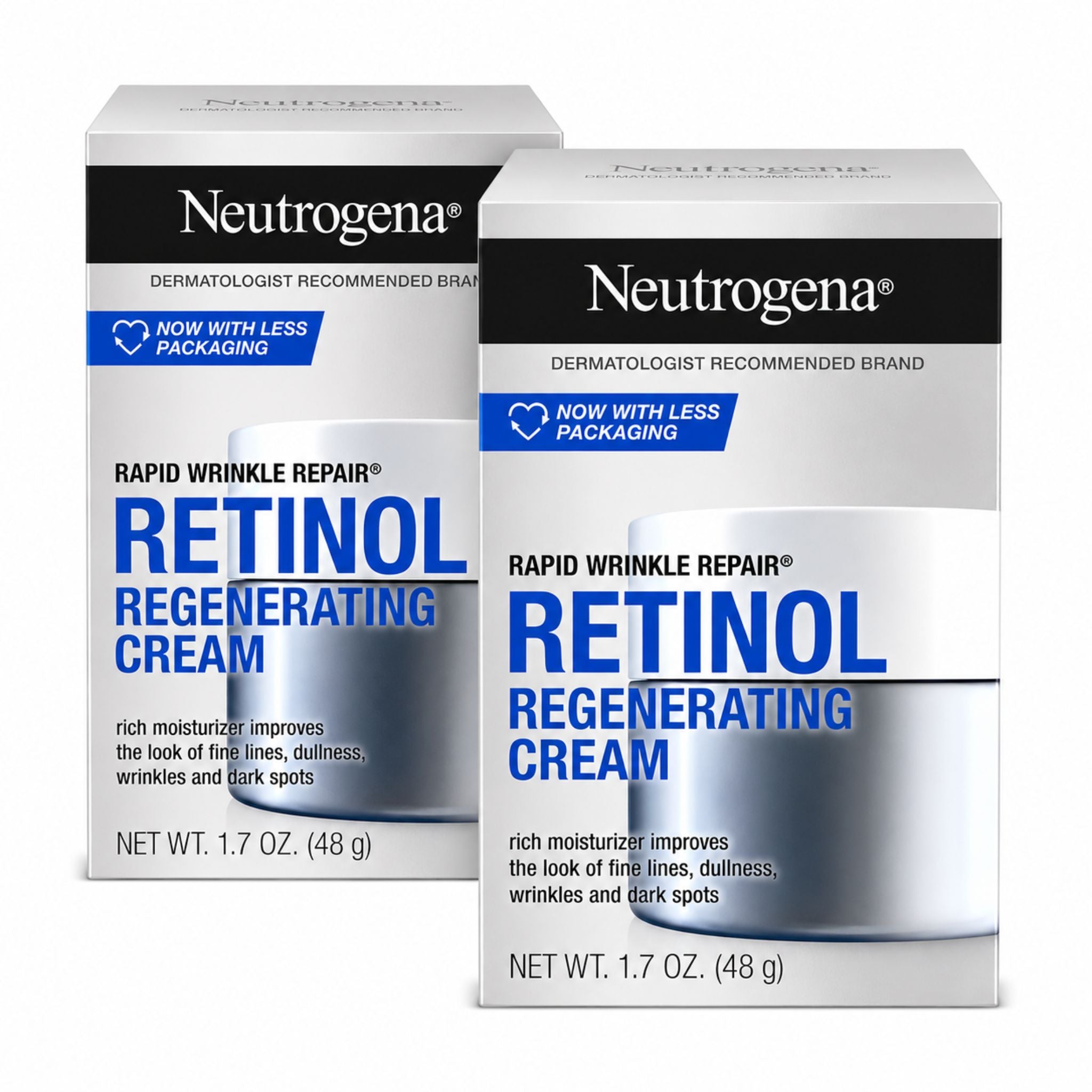 Two boxes of Neutrogena Rapid Wrinkle Repair Retinol Regenerating Cream on a white background
