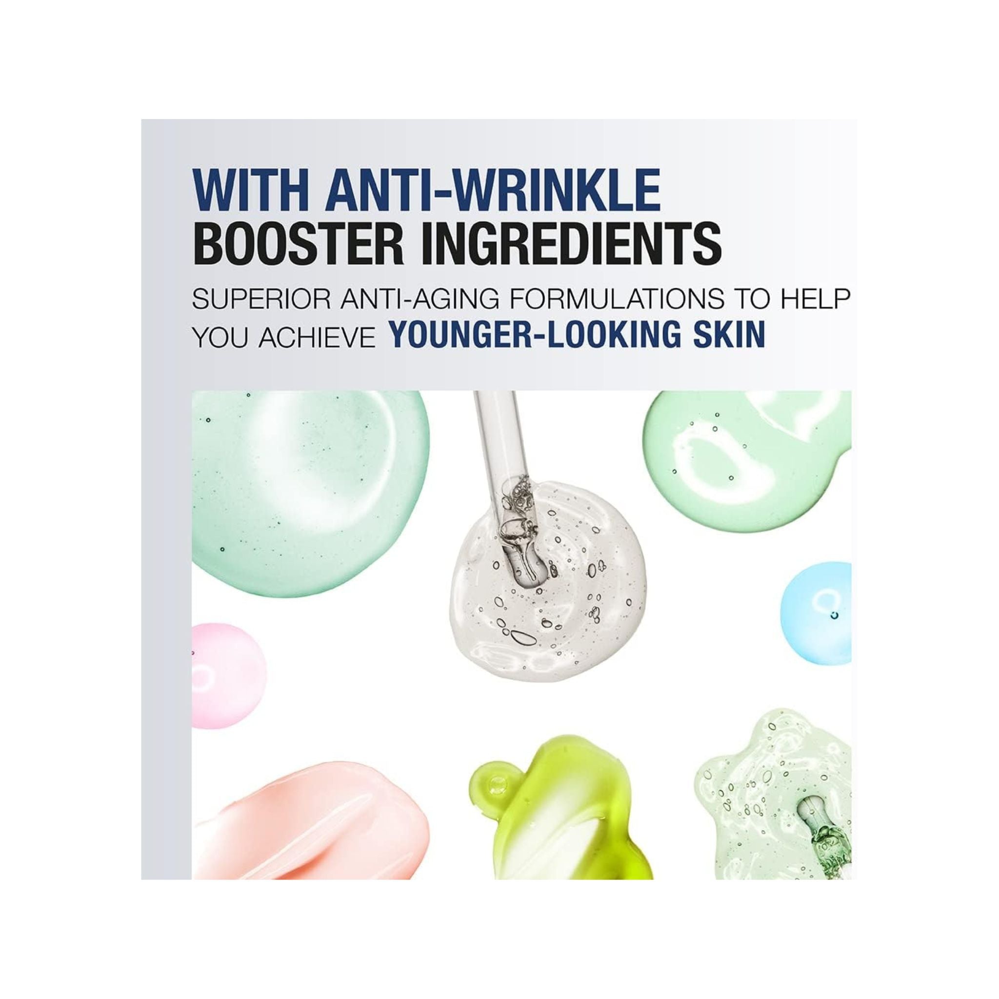 Colorful icons of key ingredients with text promoting anti-wrinkle and nourishing ingredients in Neutrogena Retinol Oil