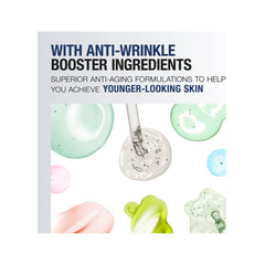 Colorful icons of key ingredients with text promoting anti-wrinkle and nourishing ingredients in Neutrogena Retinol Oil