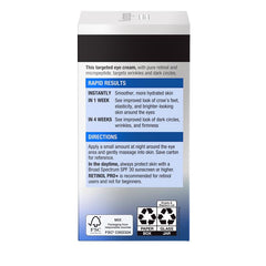 Back of Neutrogena Retinol Pro+ Eye Cream box showing product directions, benefits, and sustainability icon