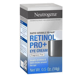 Front view of Neutrogena Rapid Wrinkle Repair Retinol Pro+ Eye Cream packaging, fragrance-free, 0.5 oz (14g)