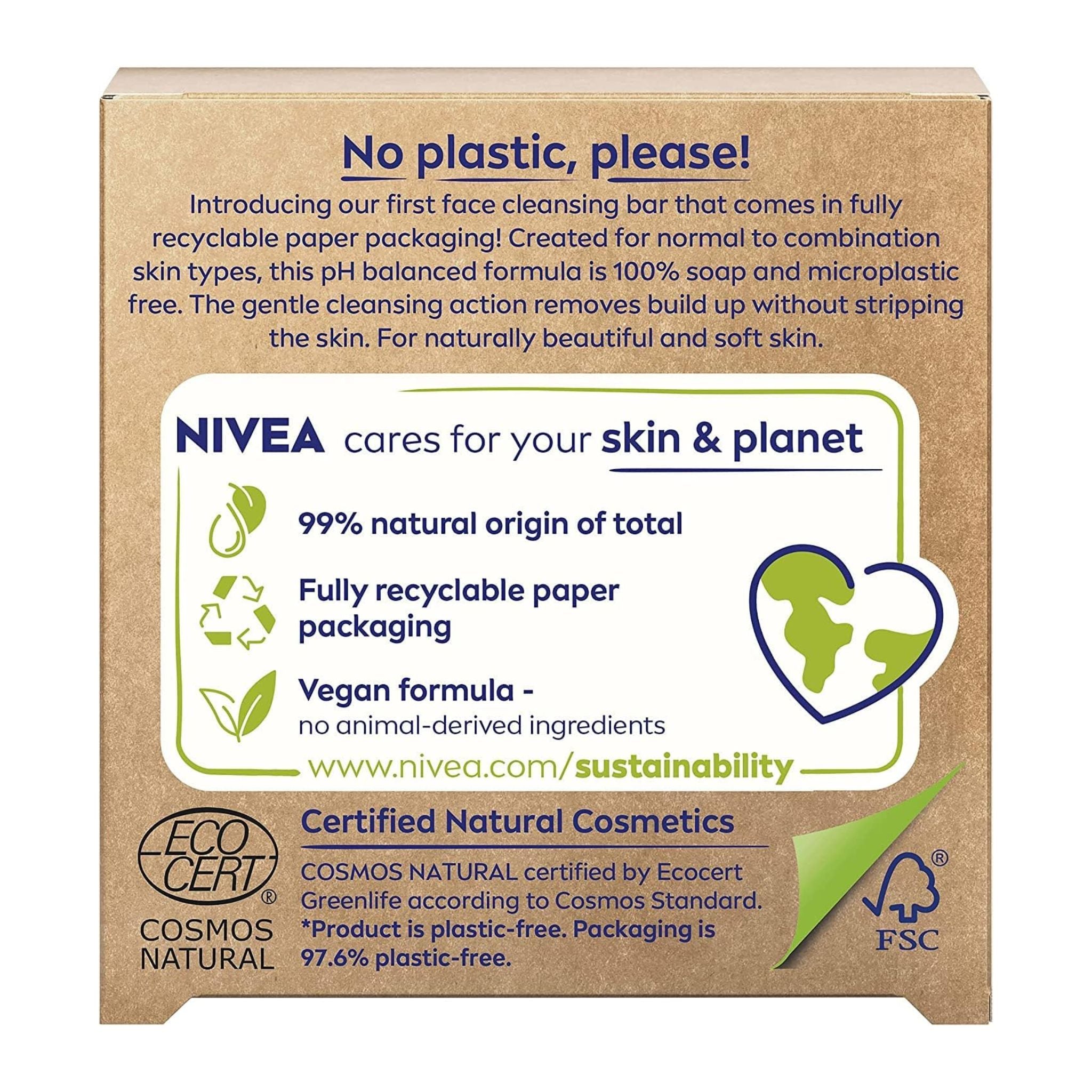 Back view of NIVEA WonderBAR Sensitive Face Cleansing Bar 75g – Ingredients and usage details