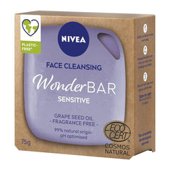 Side-angle view of NIVEA WonderBAR Sensitive Cleansing Bar 75g – Grape Seed Oil, Fragrance-Free