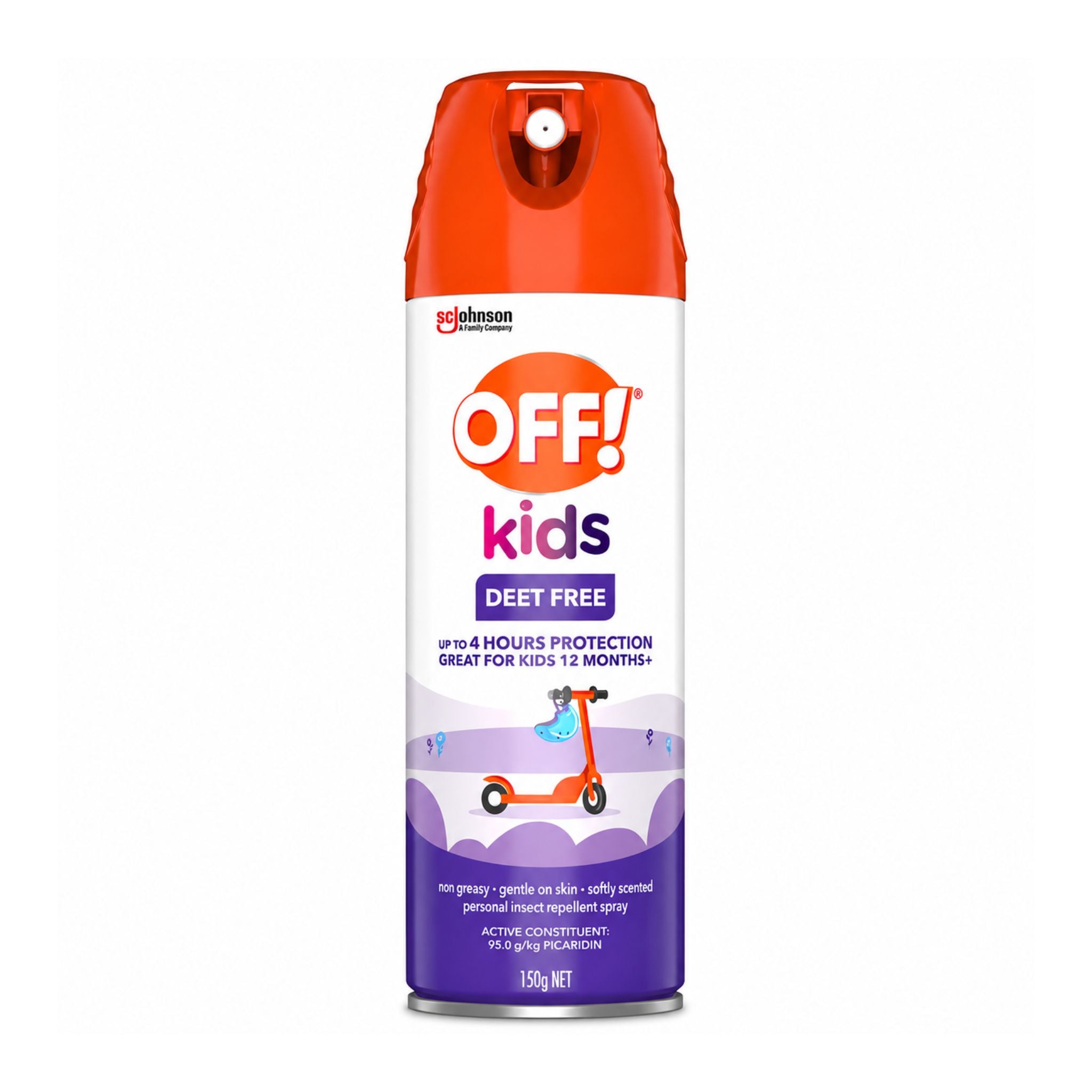 OFF! Kids insect repellent spray can on a white background