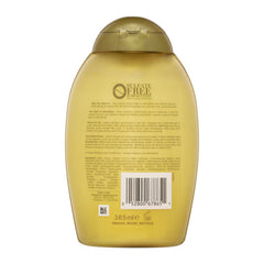 Back view of a yellow shampoo bottle with text and a barcode on a white background