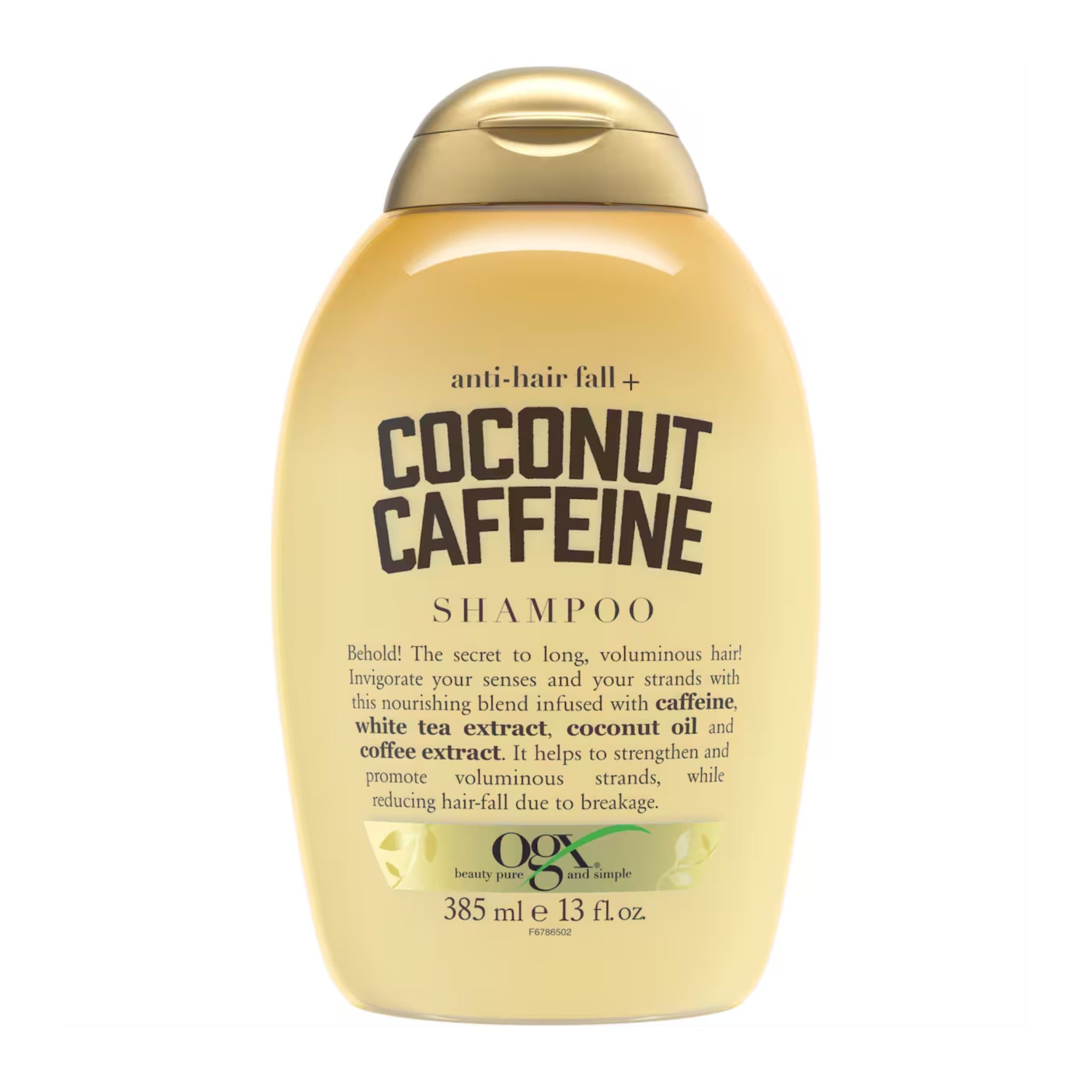 Shampoo bottle labeled 'Coconut Caffeine' on a white background