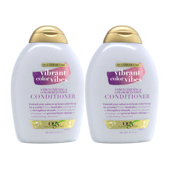 Two bottles of OGX Color Care Vibrant Color Vibes conditioner on a white background