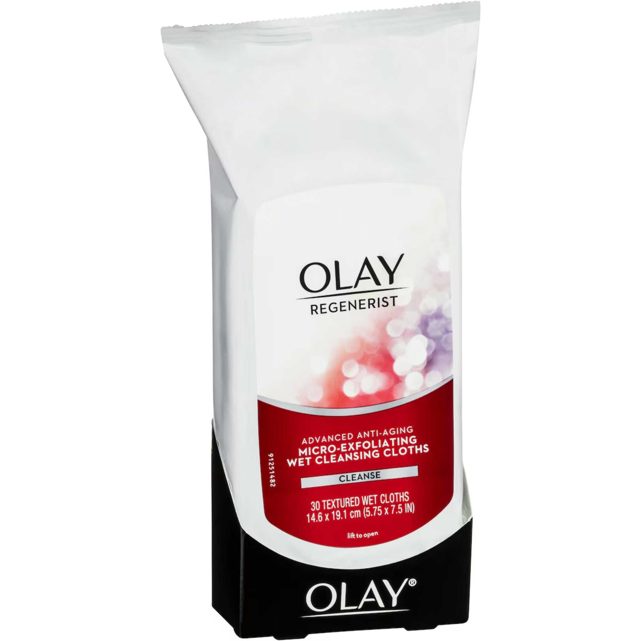 Single pack of Olay Anti-Wrinkle Cleansing Cloths showing front label and product description