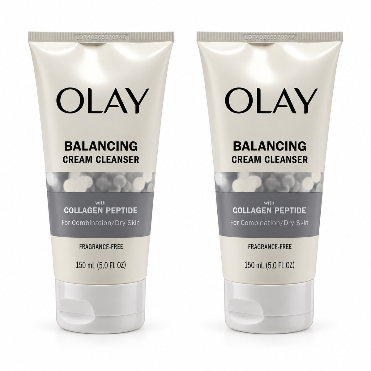 Pack of two 150mL tubes of Olay Balancing Cream Cleanser with Collagen Peptide.