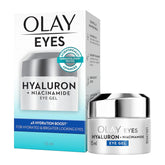 Olay Hyaluron + Niacinamide Eye Gel packaging on a white background