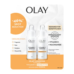 Front view of Olay Luminous Vitamin C Sensitive Serum 30ml bottle
