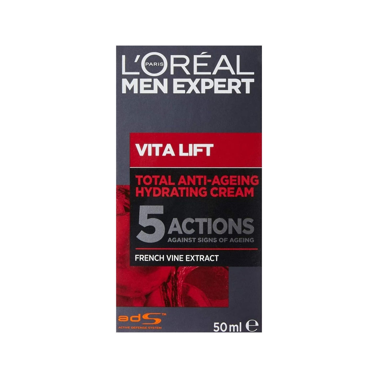 Side angle of L'Oréal Men Expert Vita Lift 5 Moisturiser packaging