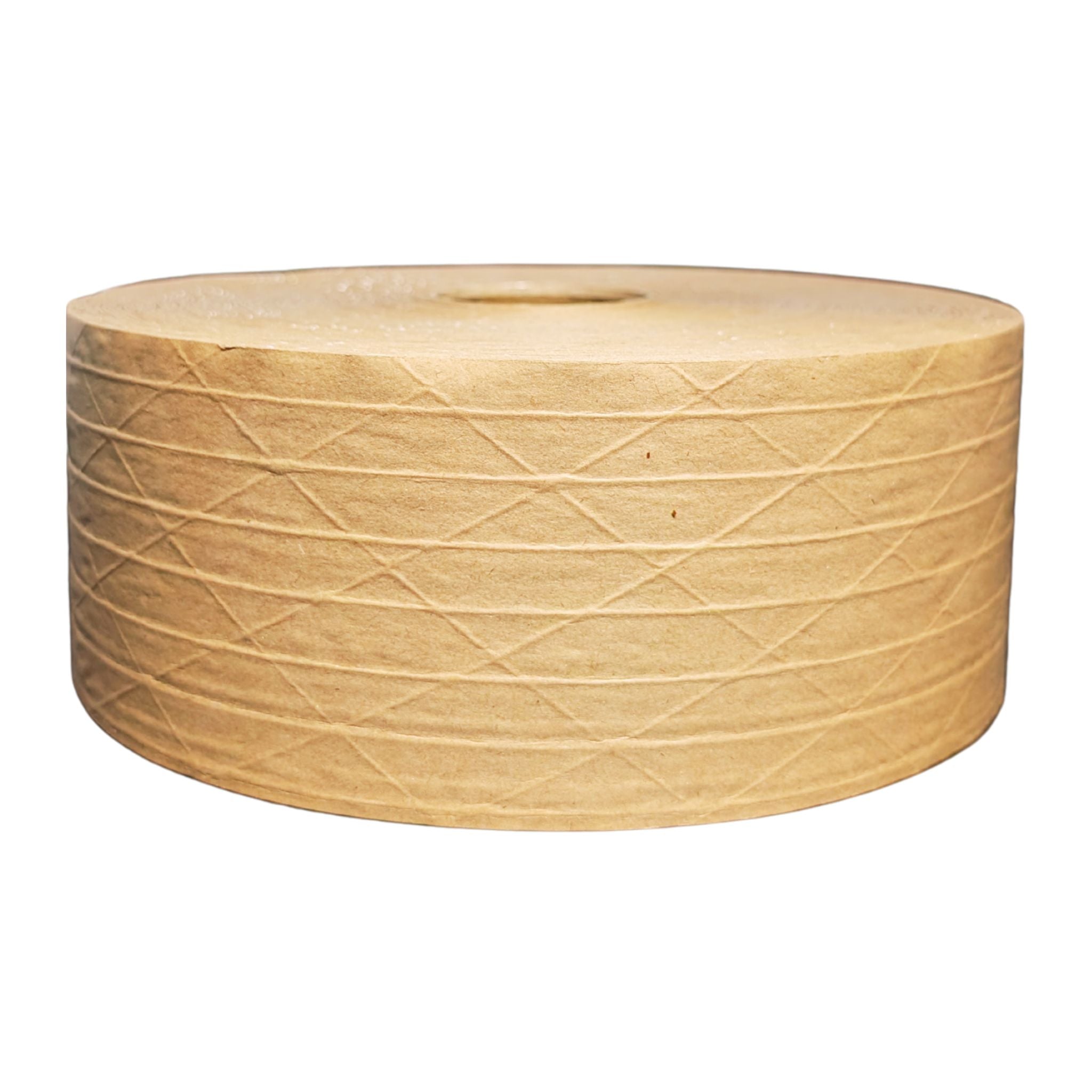 Side view of Pacsy reinforced kraft gummed paper tape, 70 mm × 150 m – heavy-duty water-activated adhesive roll for carton sealing