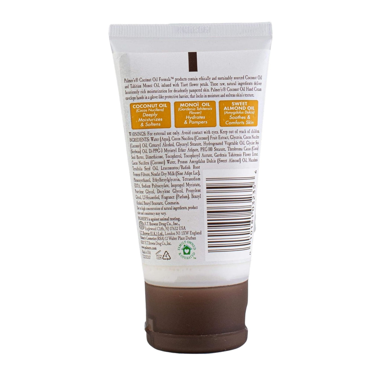 Back view of a cosmetic tube with text and branding on a white background