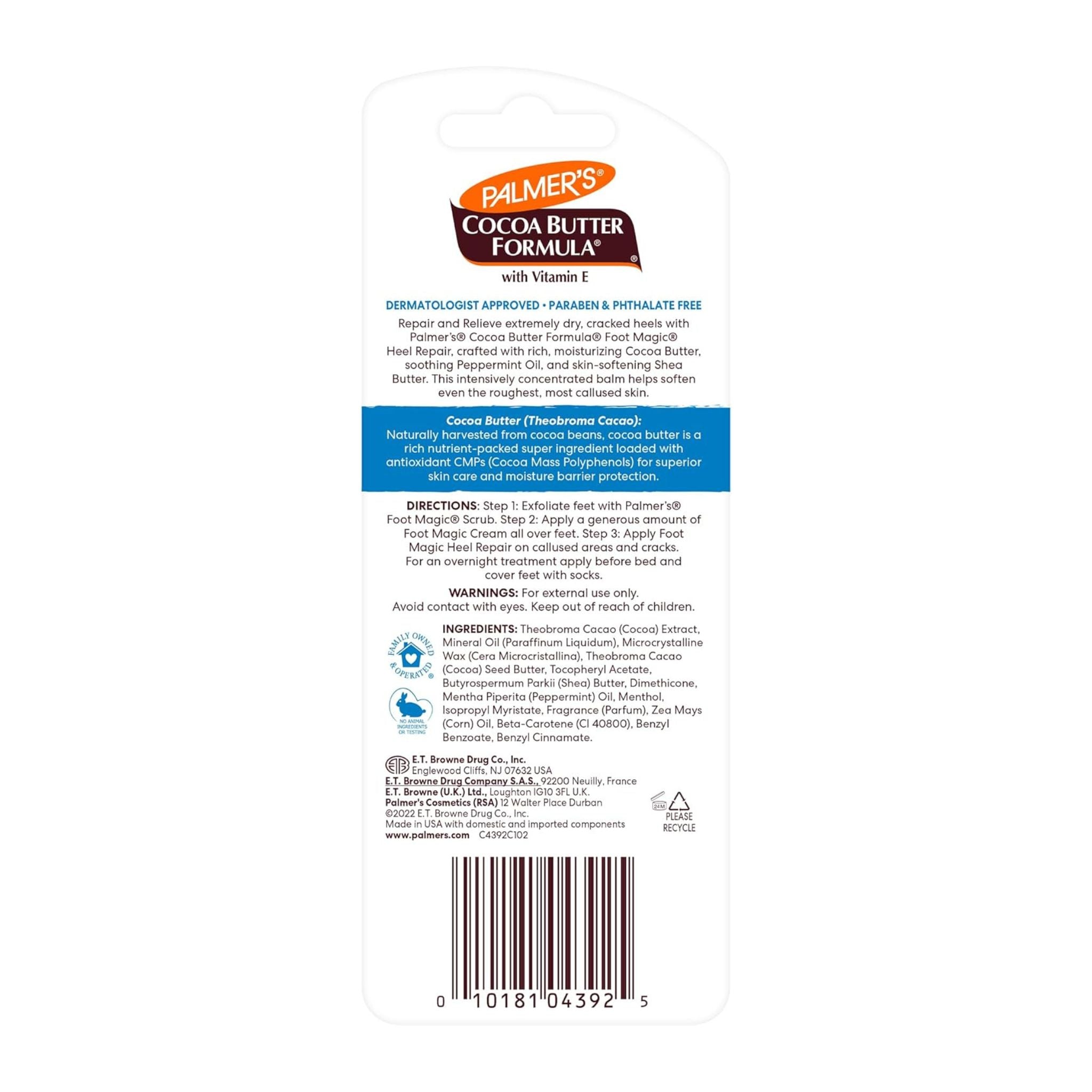 Back view showing product details of Palmer’s Heel Repair Stick 25g twin pack