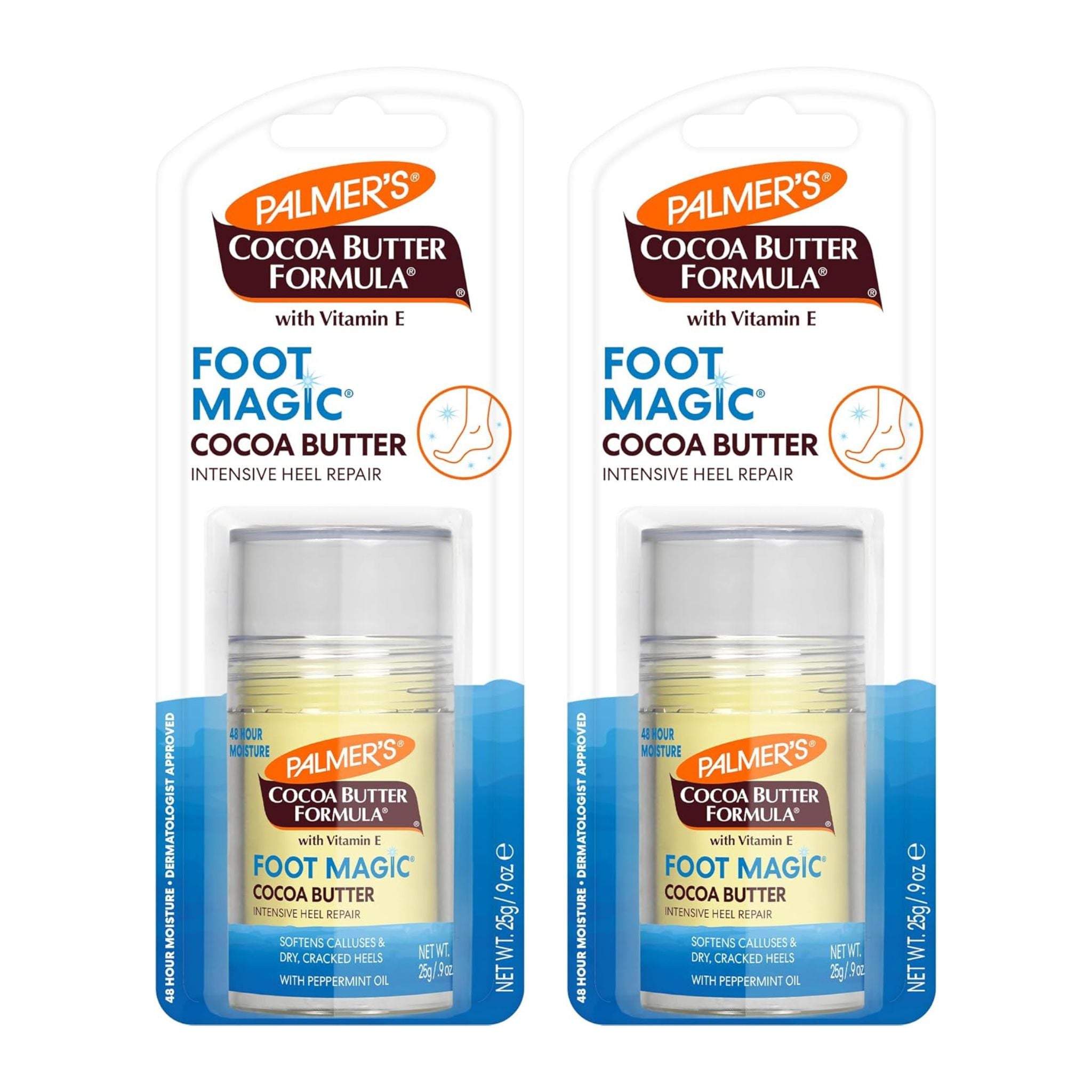 Front view of Palmer’s Cocoa Butter Heel Repair Stick 25g twin pack