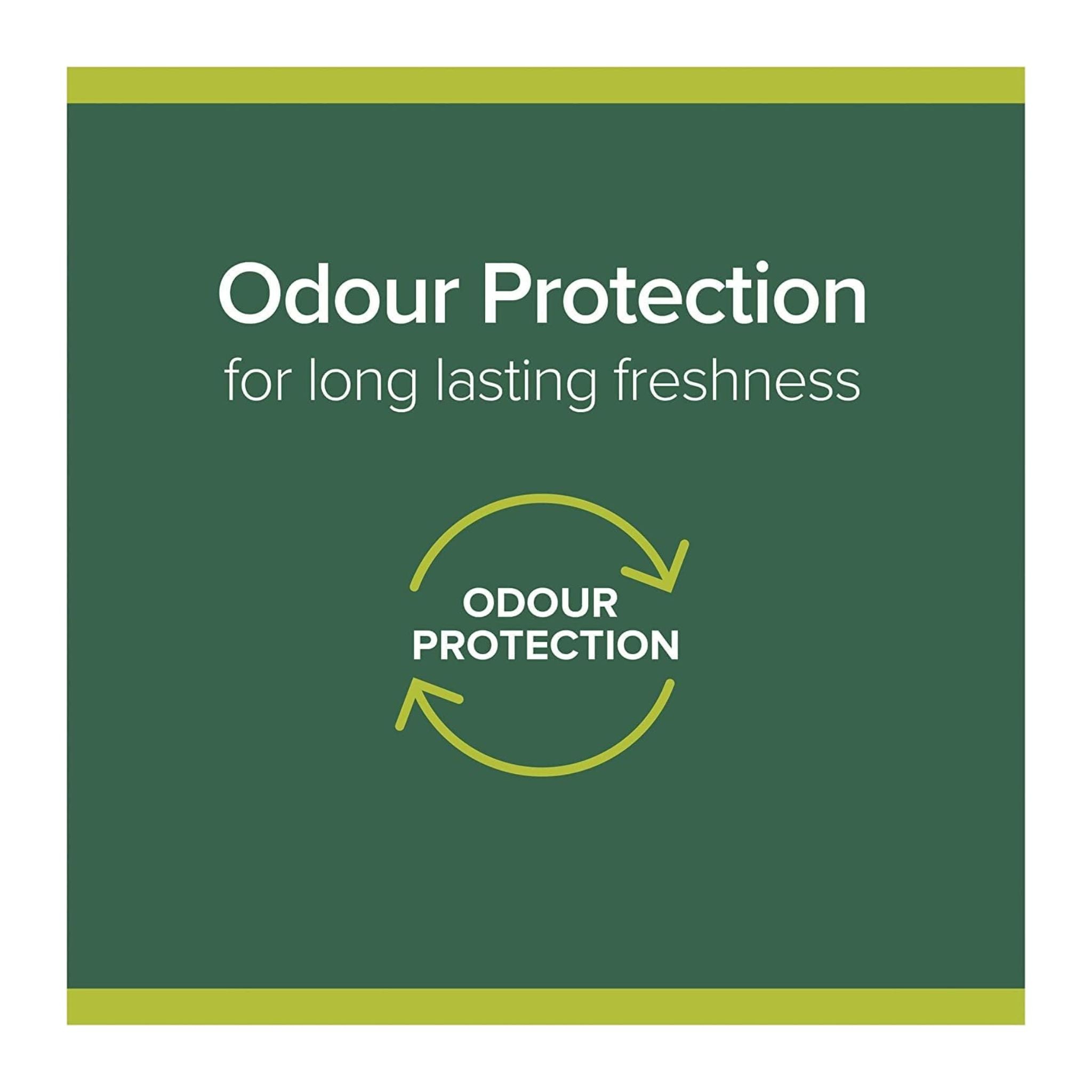 Green label with 'Odour Protection' text and logo on a white background