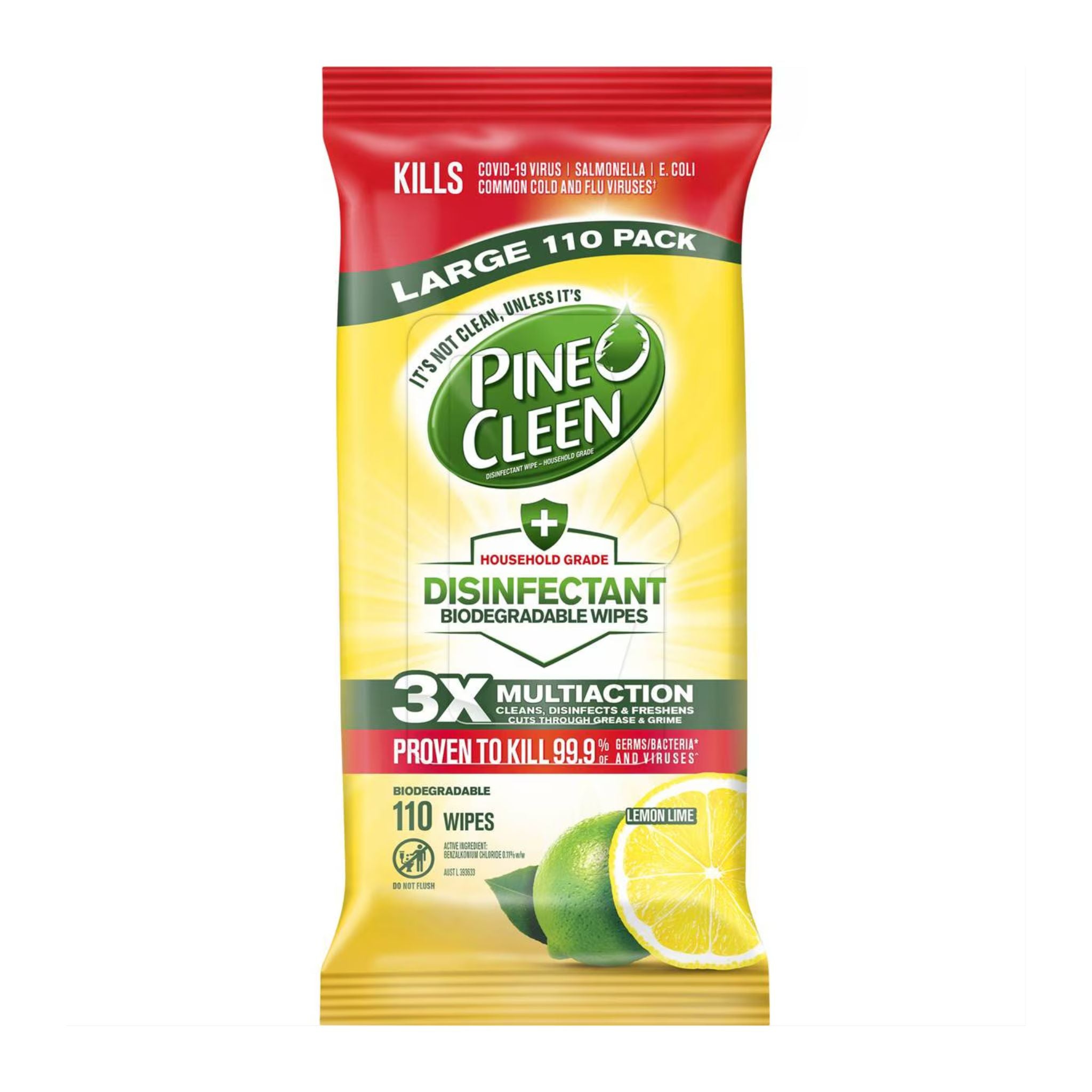 Pine-Cleen disinfectant wipes packaging on a white background
