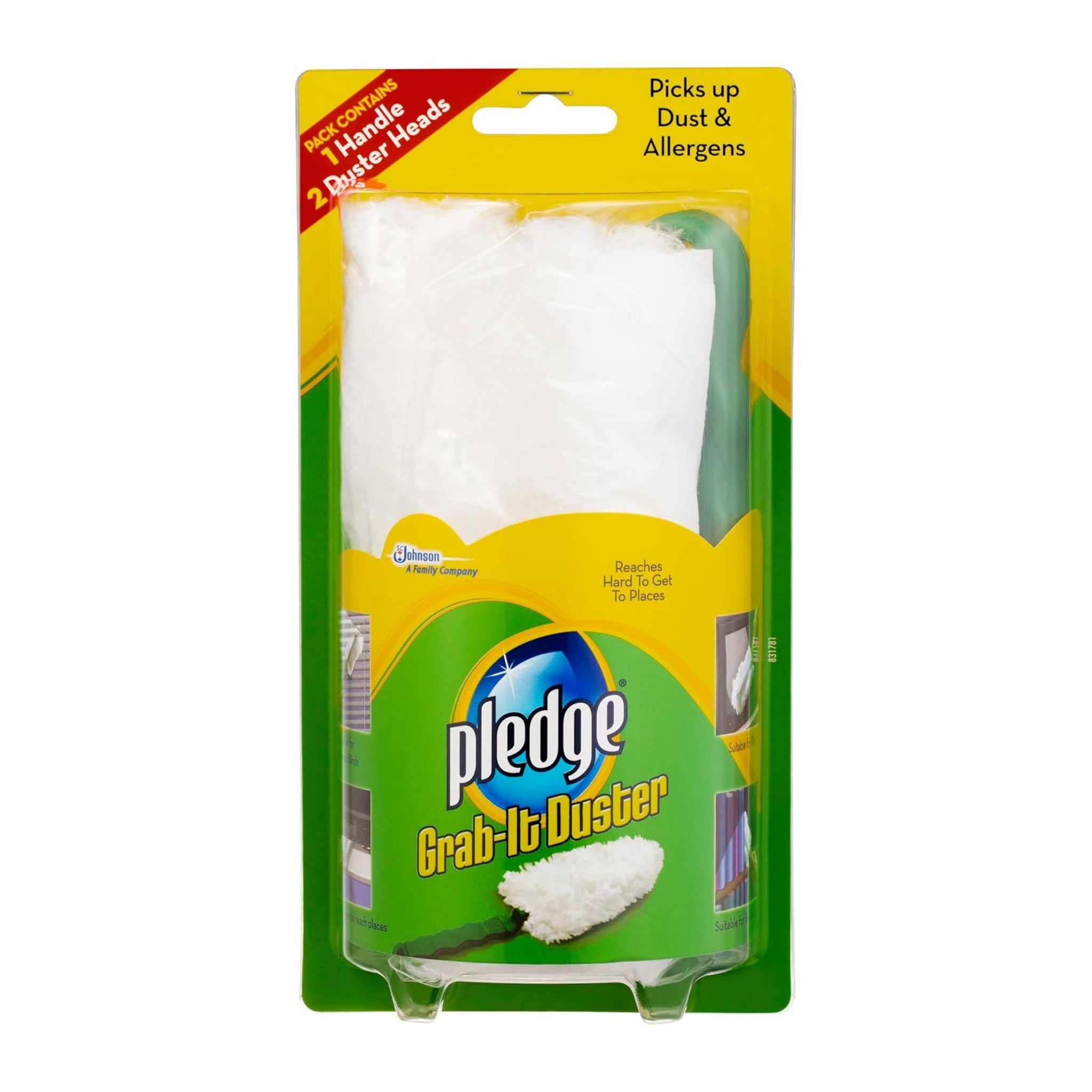 Front view of a single Pledge Grab-It Duster kit with handle and duster head