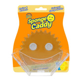 Sponge Caddy packaging with a smiley face design on an orange background