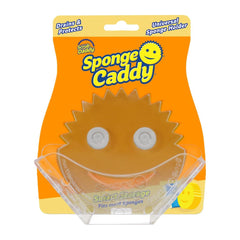 Sponge Caddy packaging with a smiley face design on an orange background