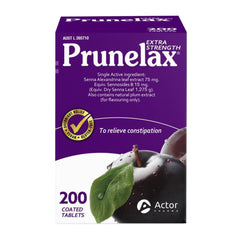Front packaging view of Prunelax Extra Strength 200 Tablets