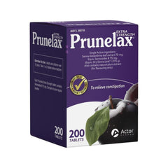 Front view of Prunelax Extra Strength twin pack with 2 x 200 tablets