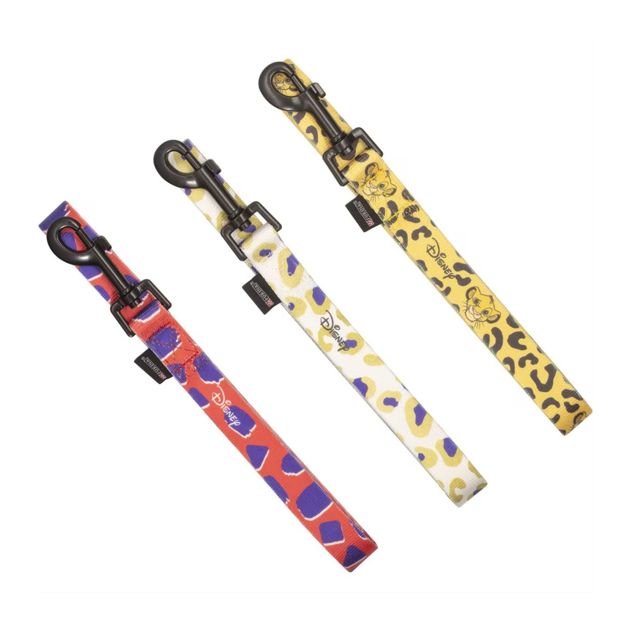 Side view highlighting leash material and clasp on red and purple dog lead