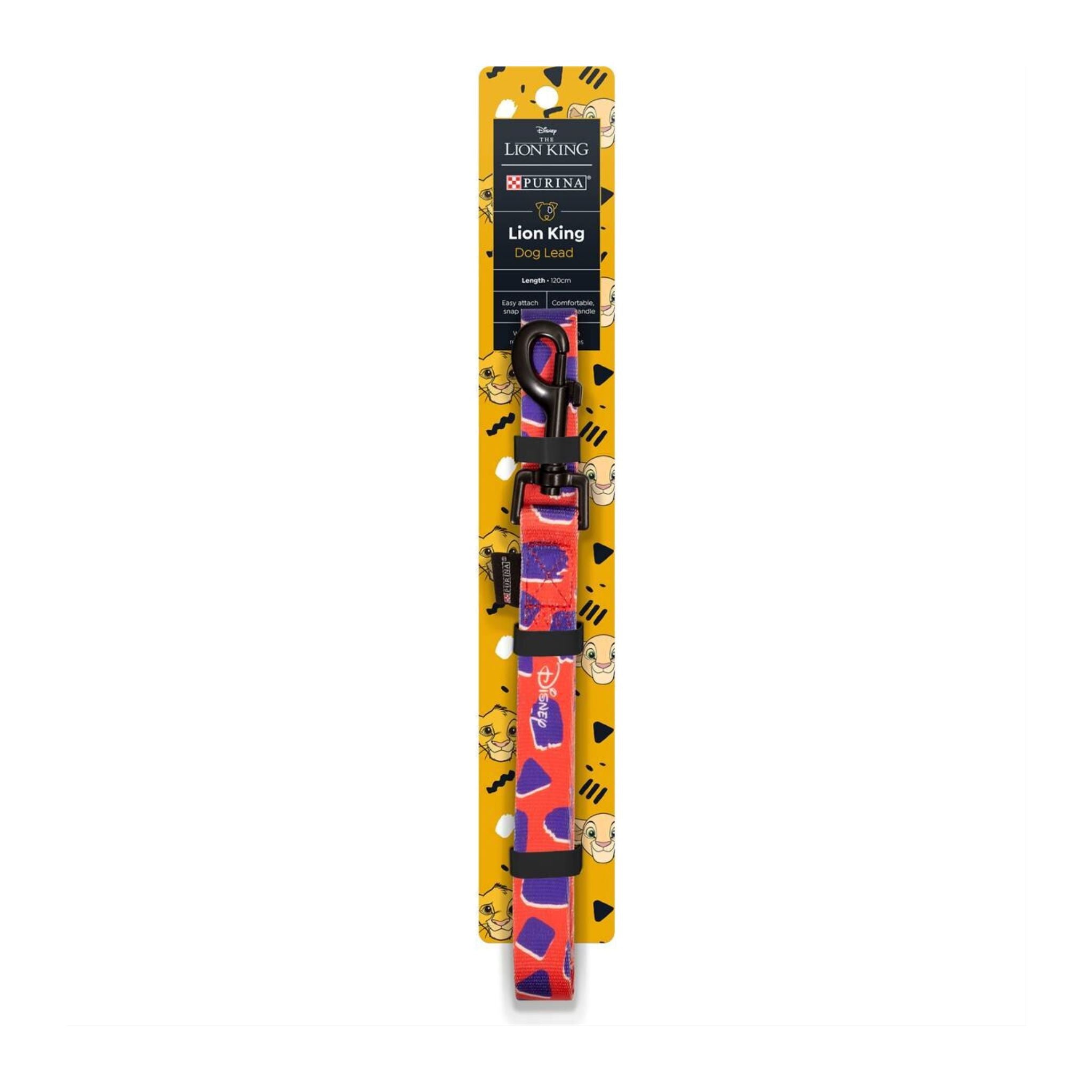 Showcase image of the yellow dog lead featuring black Simba sketch design