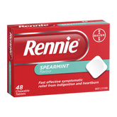 Red box of Rennie Spearmint flavour chewable tablets on a white background