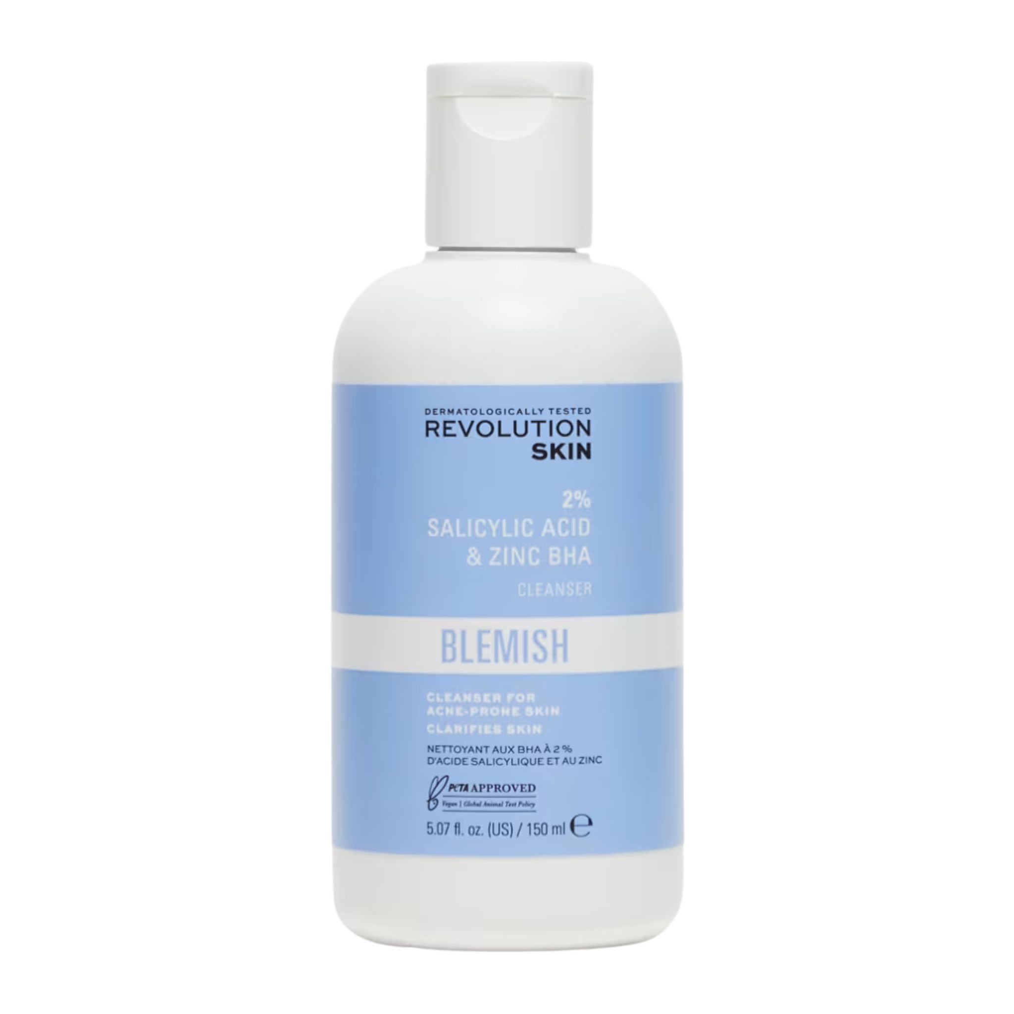 Skincare bottle labeled 'Revolution Skin' on a white background