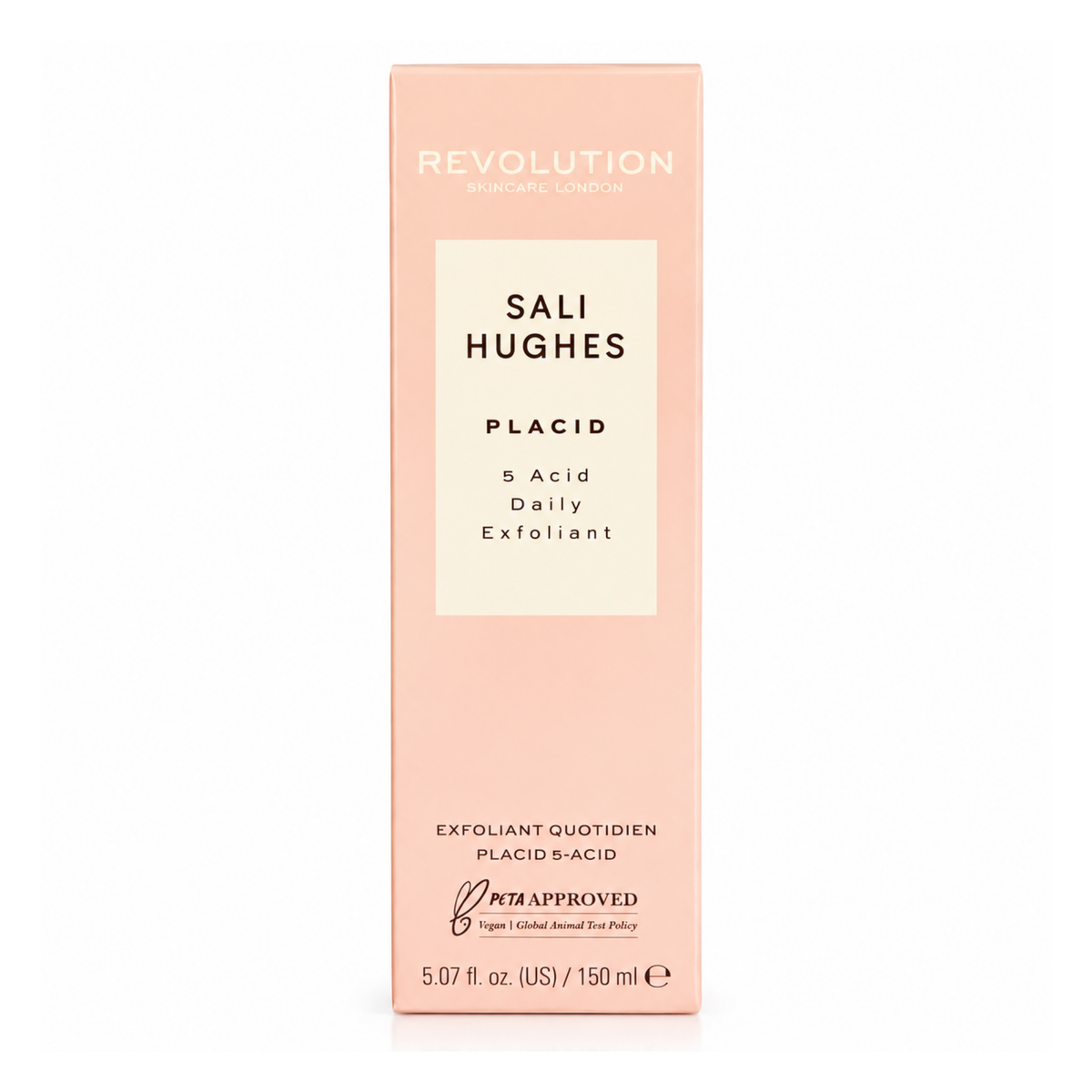 Revolution Skincare x Sali Hughes Placid 5 Acid Daily Exfoliant 150ml bottle front view