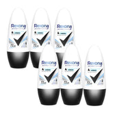 Six bottles of Rexona antiperspirant deodorant on a white background