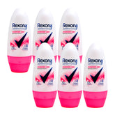 Five bottles of Rexona Powder Dry deodorant on a white background