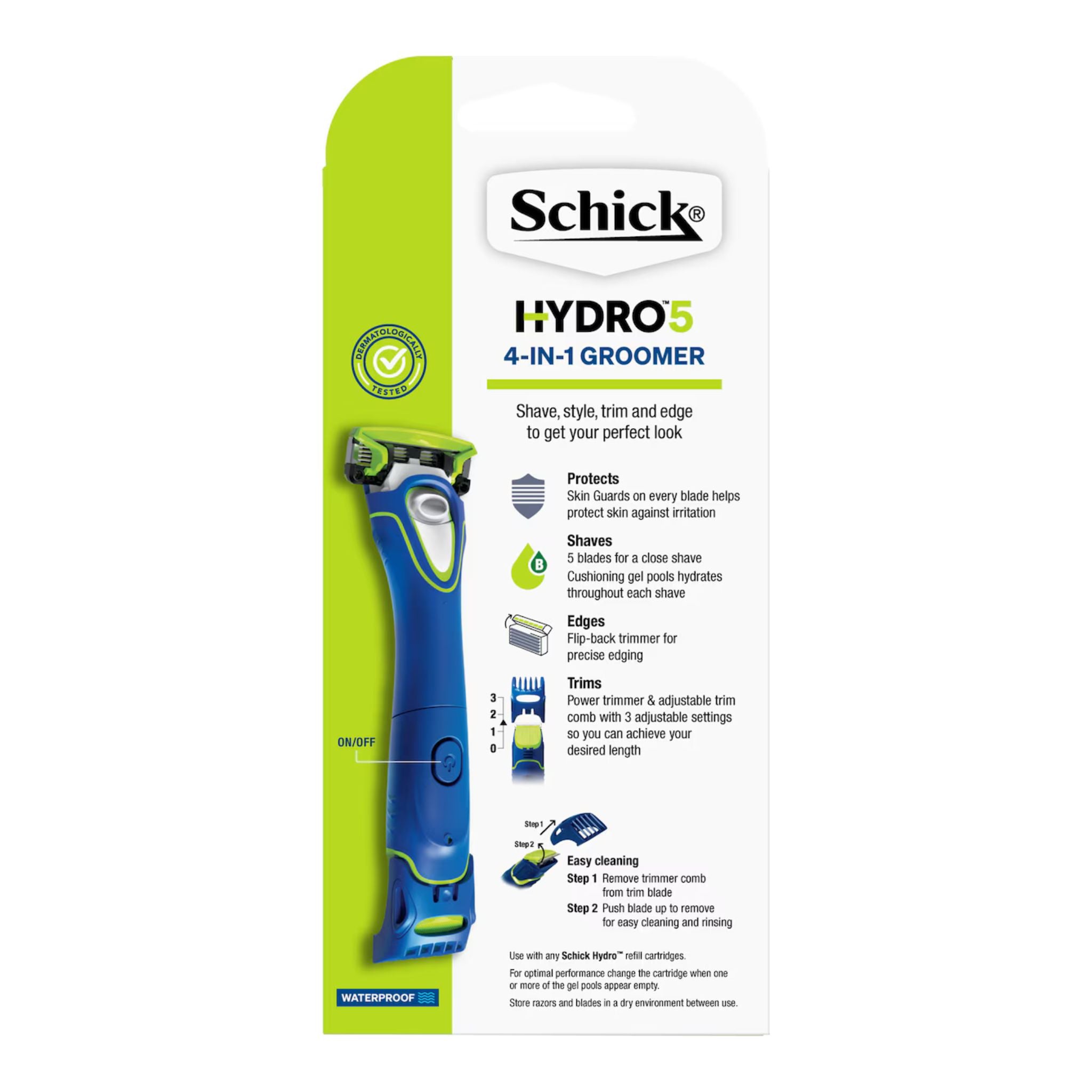 Schick Hydro5 4-in-1 Groomer packaging on a white background