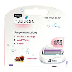 Schick Intuition razor packaging with usage instructions on a white background