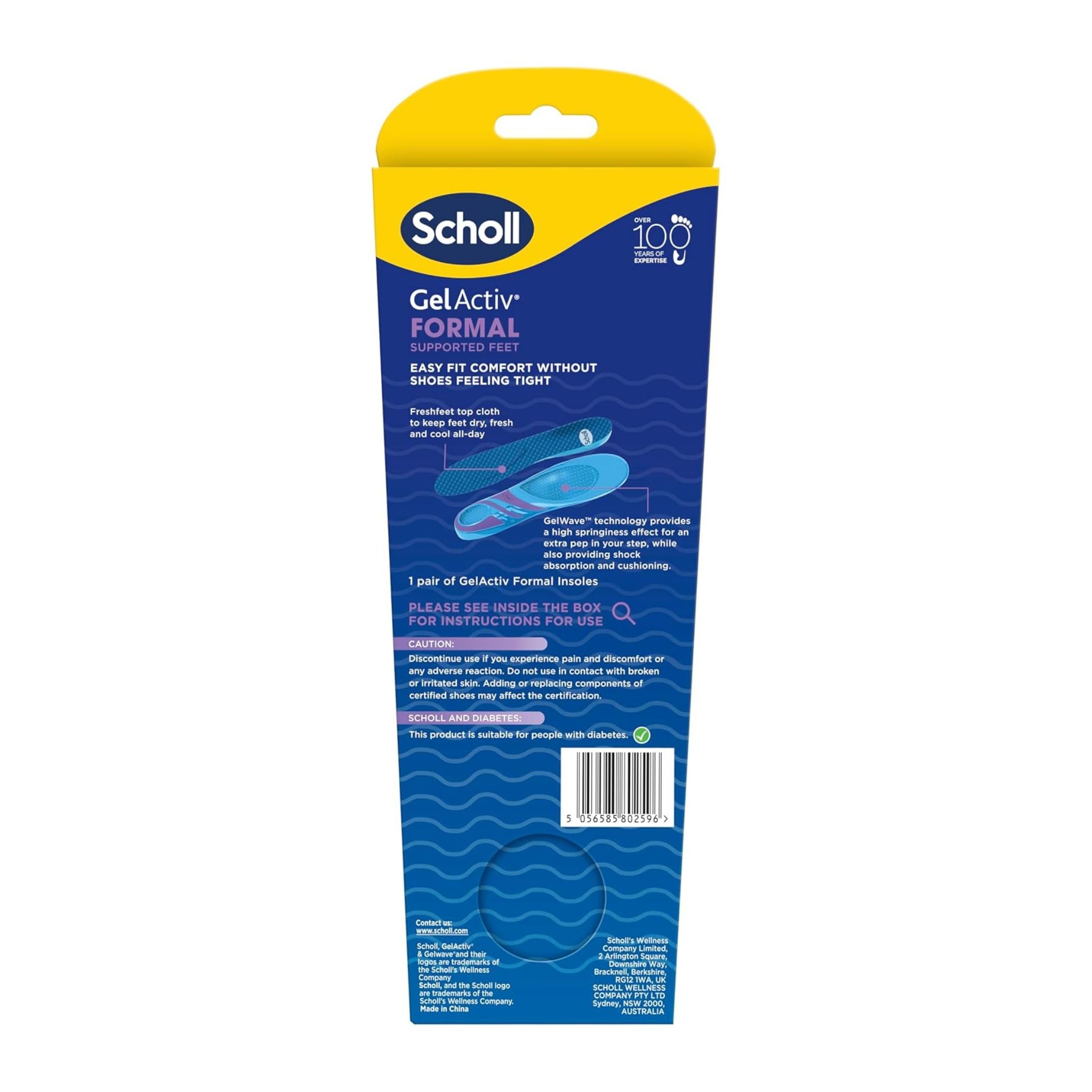 Scholl Gel Activ Formal shoe inserts packaging on a white background