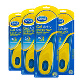 Packaging of Scholl Gel Activ Everyday insoles with yellow and blue design.